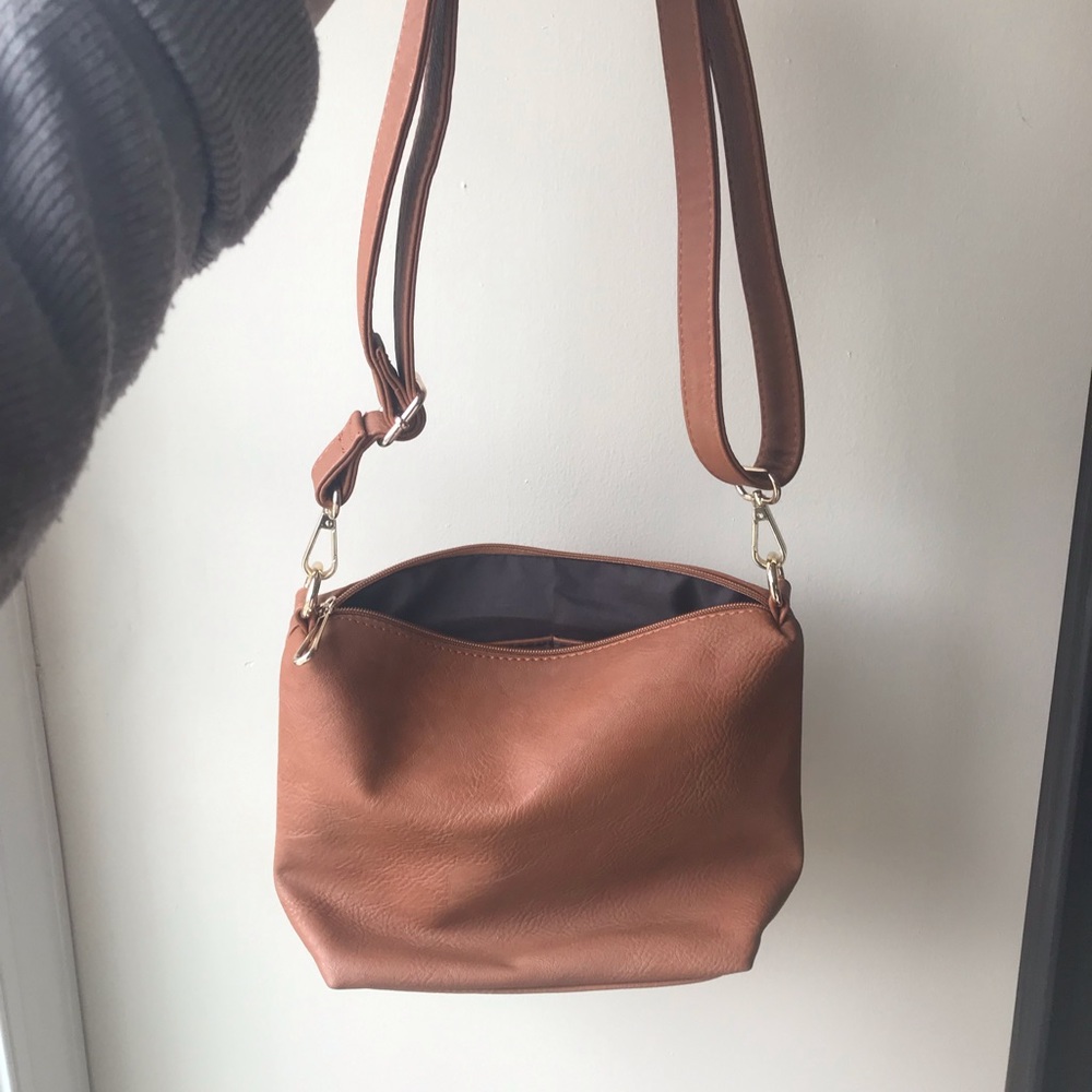 Brown Faux Leather Shoulder Bag